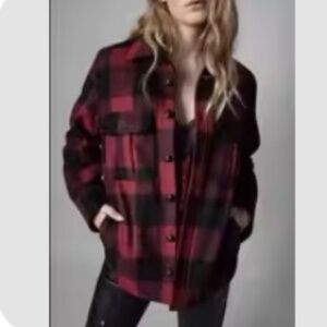 Desigual Red/Black Plaid Shirt Jacket XS NWOT